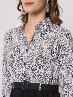 Kzully WomenS Print 3/4 Sleeve Pleated Midi Dress With Belt Black