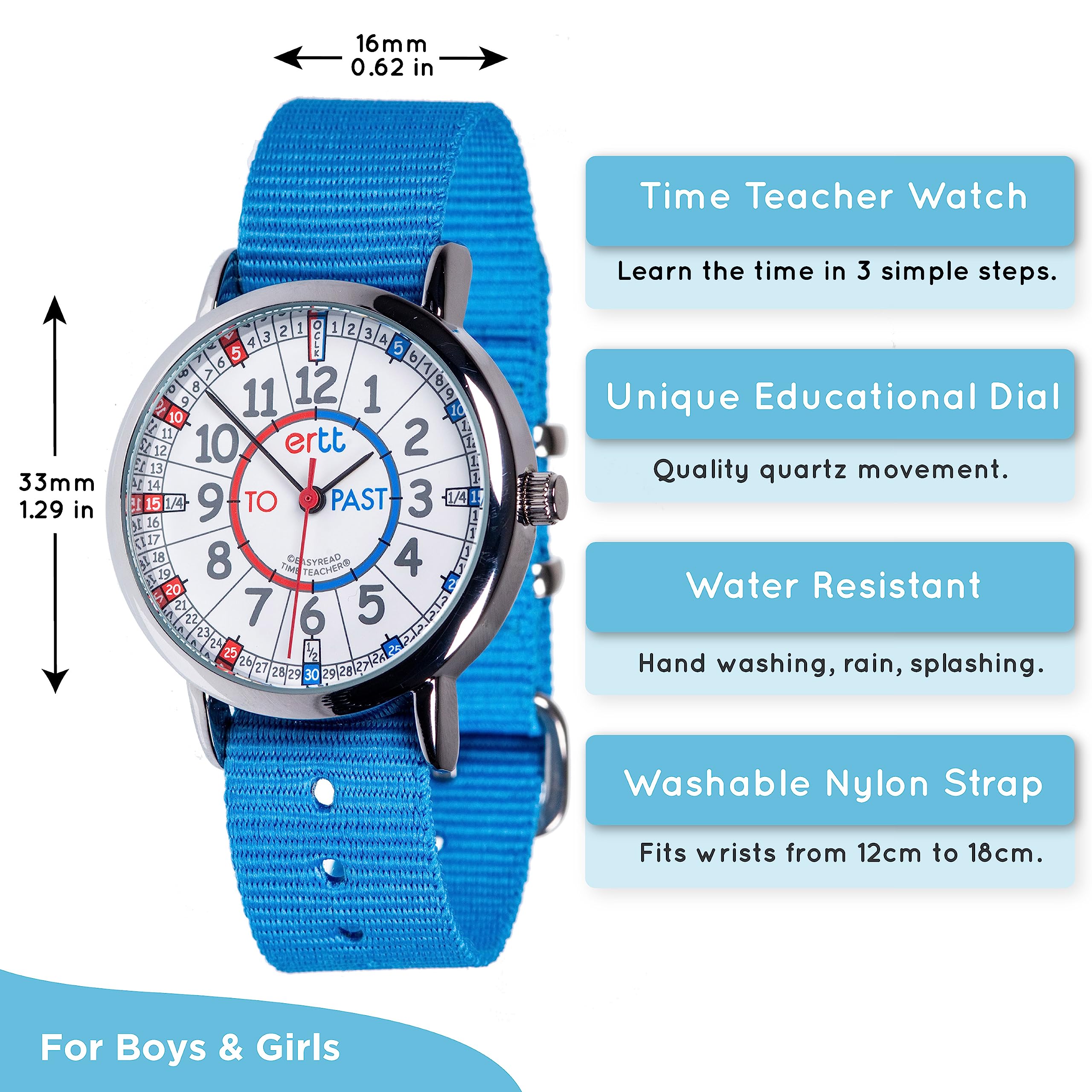 ertt EasyRead Time Teacher Kids Analog Watch - Girls & Boys Teaching Watch - Tell The Time Childrens Watch - 3 Step Time Teacher