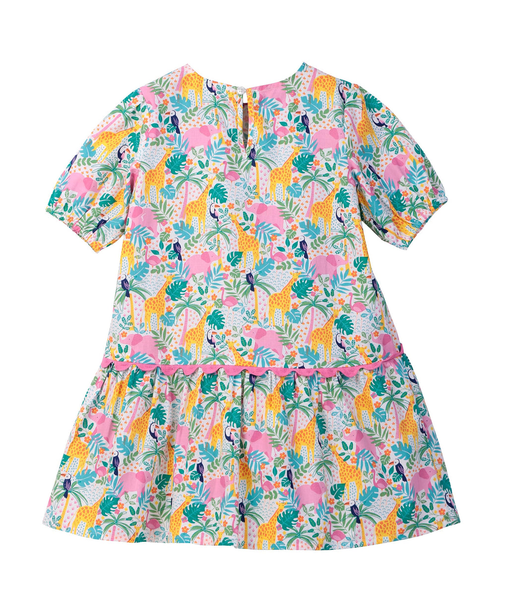 Beebay Kids Girls Tropical Print lace Detail Dress Multicolour