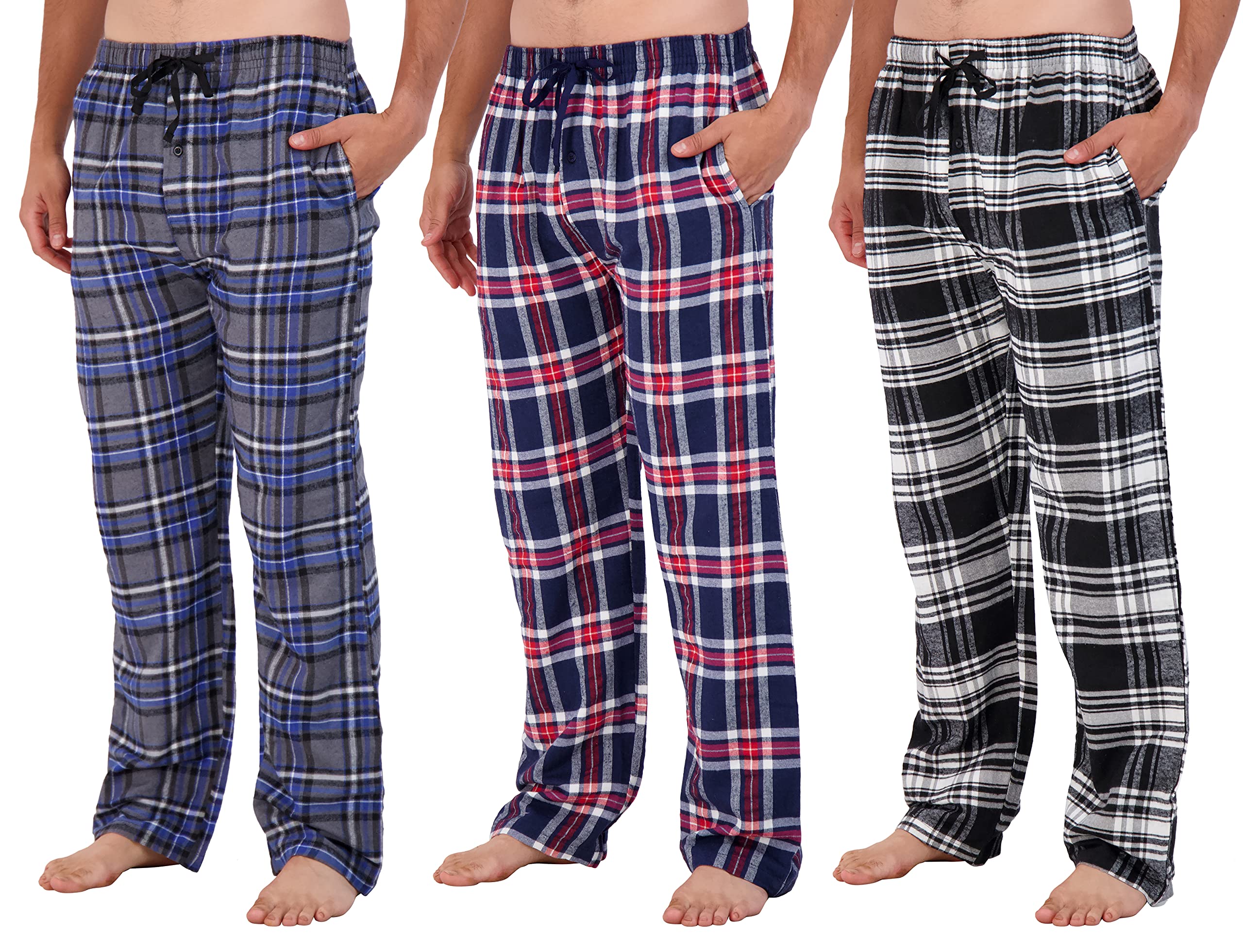 3 Pack: Mens Pajama Pants cotton Super Soft Pajamas for Men Flannel Bottoms Fleece Buffalo Plaid Pj gifts Lounge Pants Sleepwear