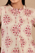 W Beige Floral Printed Regular Kurta for Women