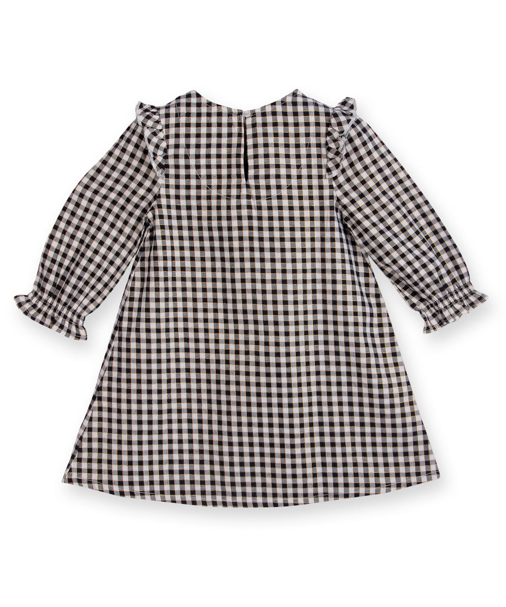 Beebay Kids Girls Yoke Frill Gingham Dress Black/White