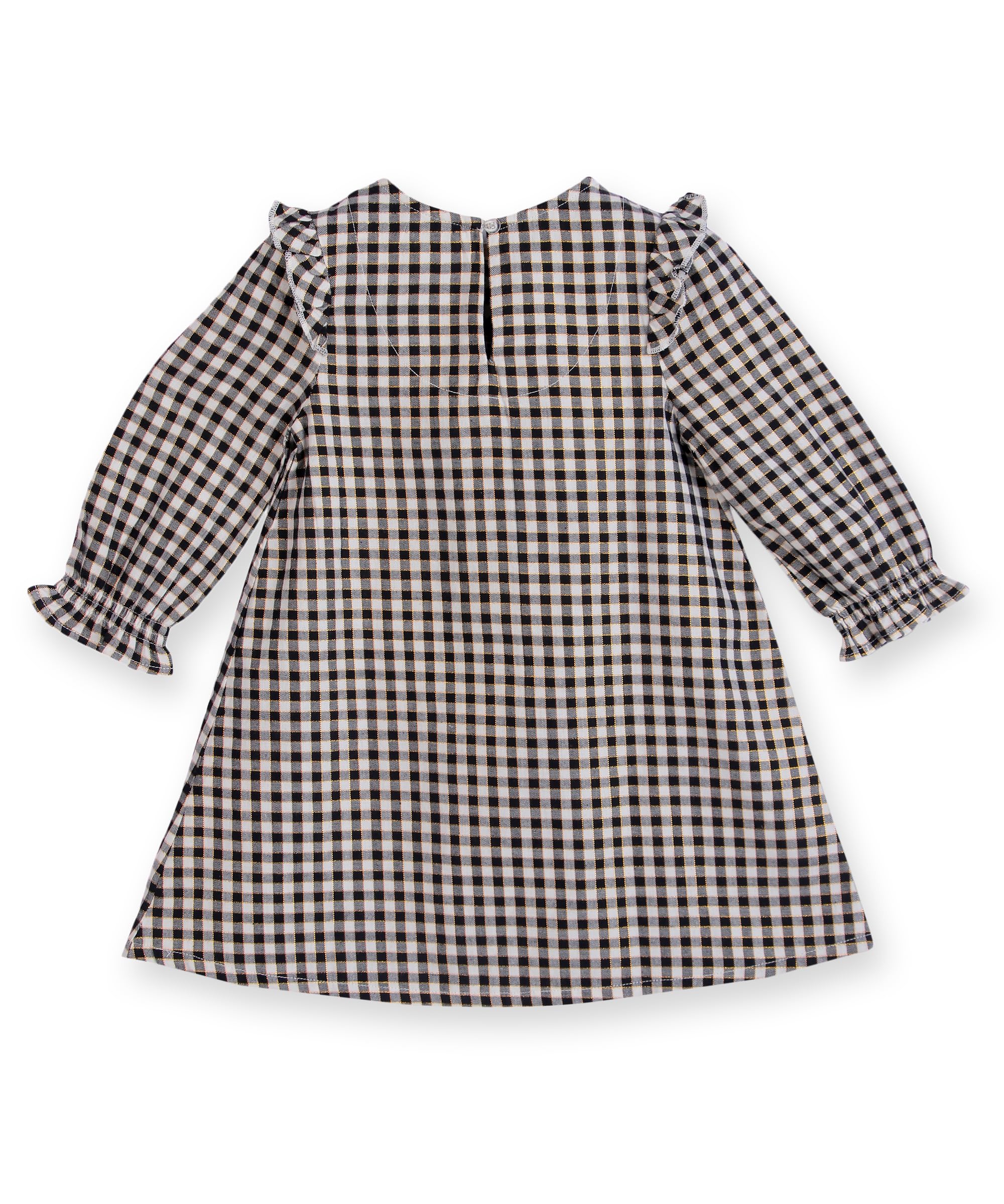 Beebay Kids Girls Yoke Frill Gingham Dress Black/White