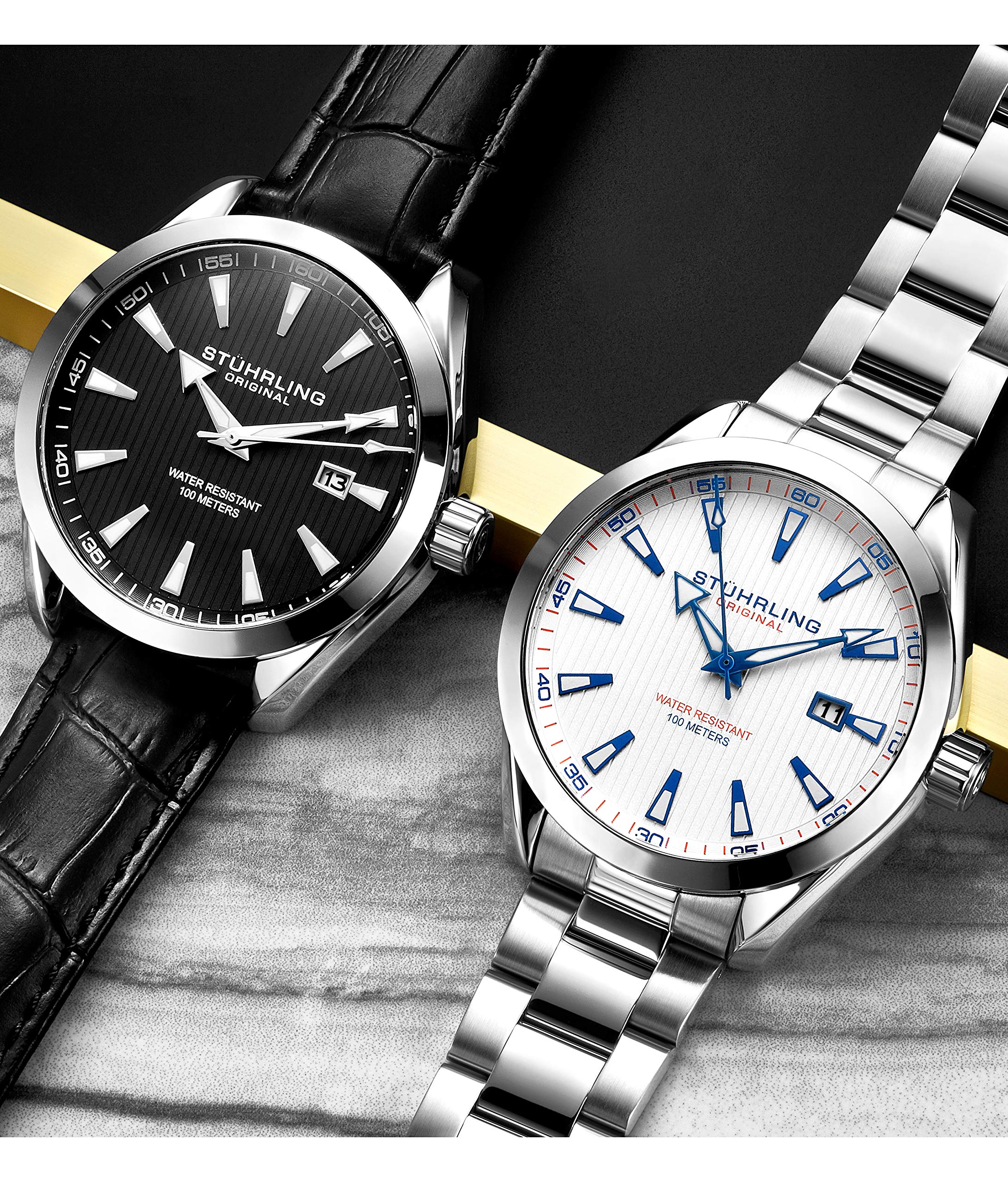 Stuhrling Original Dress Watch for Men Analog Dial with Date Calfskin Leather Band