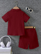 AVANOVA Boys Maroon 2-Piece Outfit Set  Short Sleeve Button Front Shirt with Matching Shorts, Summer Casual Clothing for Kids, L
