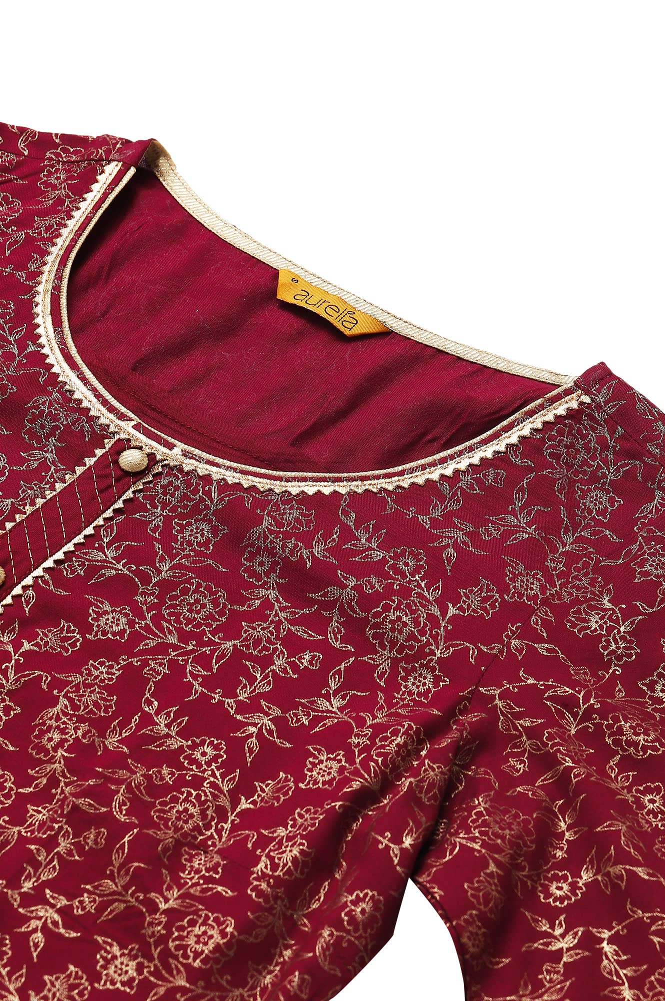 Aurelia Women Dark Maroon Rayon Floral Printed Straight Kurta