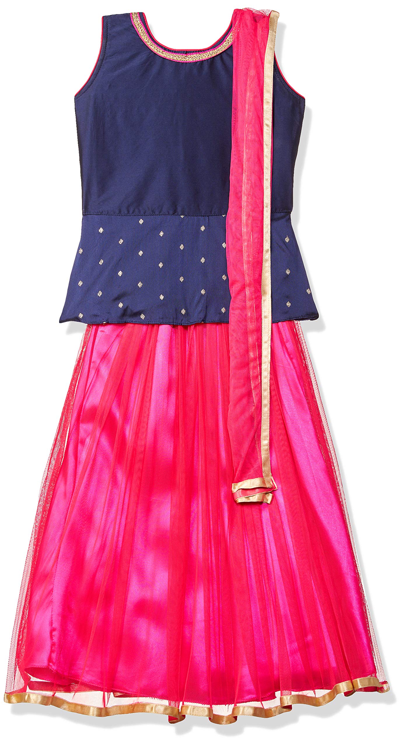 Aarika Girls Silk Lehenga Choli Set(Lch-18122_Navy Blue-Rani_30)