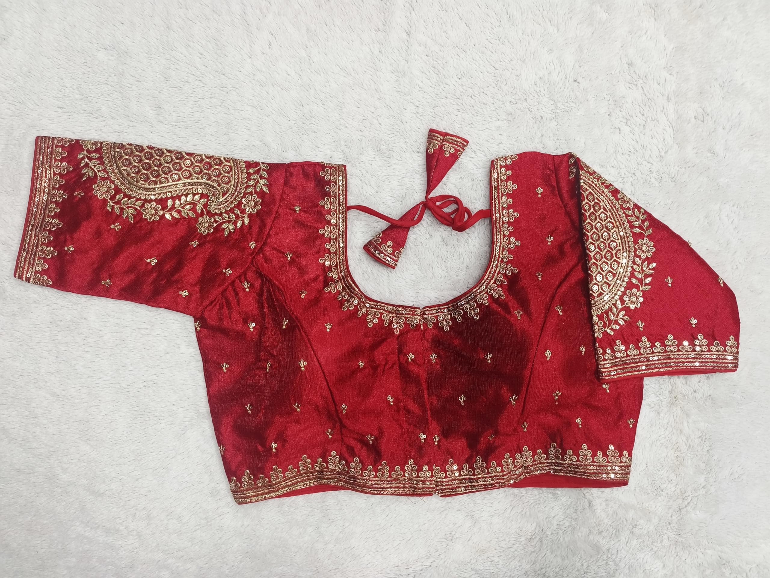 Pujia Mills Womens Readymade Blouse Embroidery Golden Zari Coding Sequence Thread Work Indian Ethnic Designer Stitched Half Slee