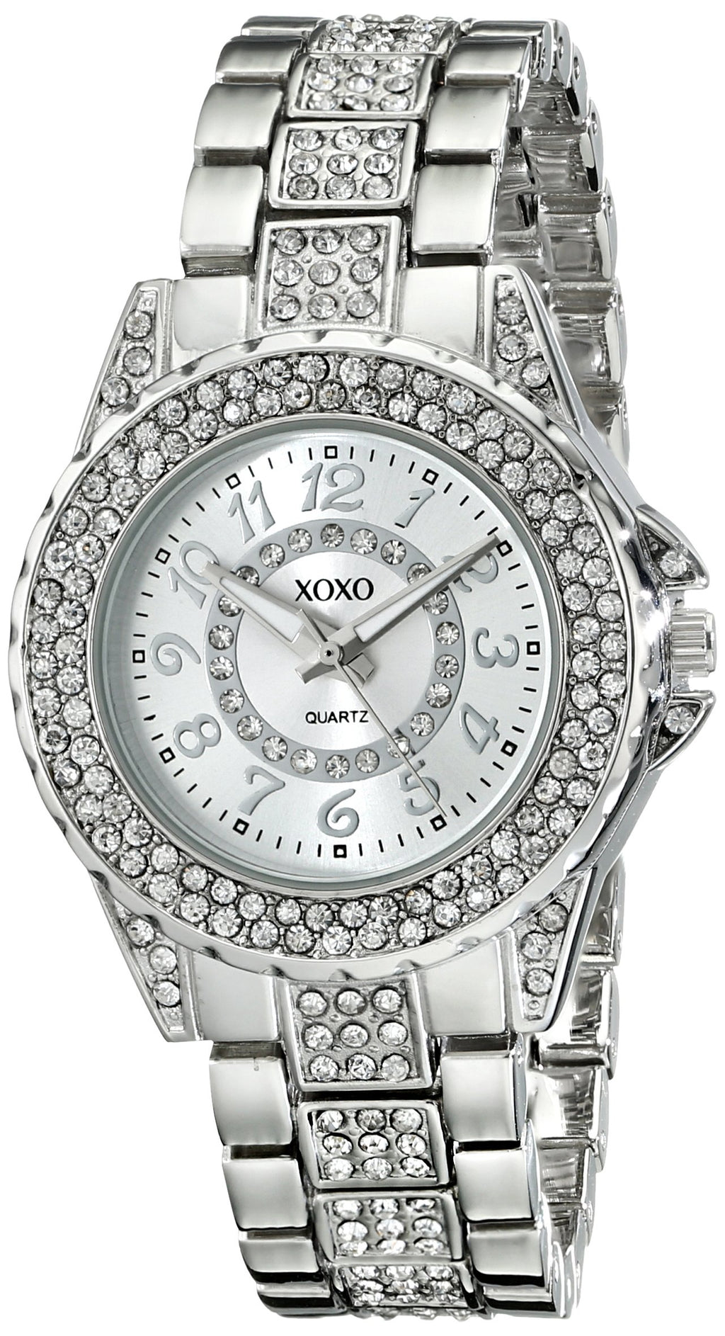 Accutime XOXO Women's Analog Watch with Silver-Tone Case, Rhinestone Bezel/Dial/Band, Silver-Tone Sunray Dial - Official XOXO Wo