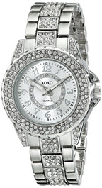Accutime XOXO Women's Analog Watch with Silver-Tone Case, Rhinestone Bezel/Dial/Band, Silver-Tone Sunray Dial - Official XOXO Wo