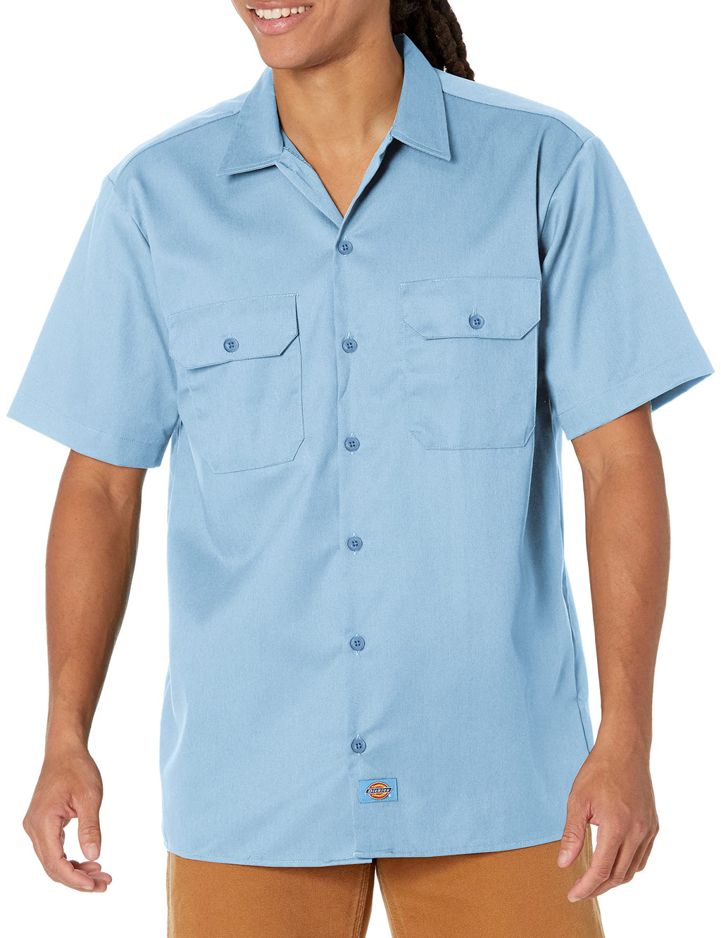 Dickies Men's Short-Sleeve Work Shirt, Light Blue, Large