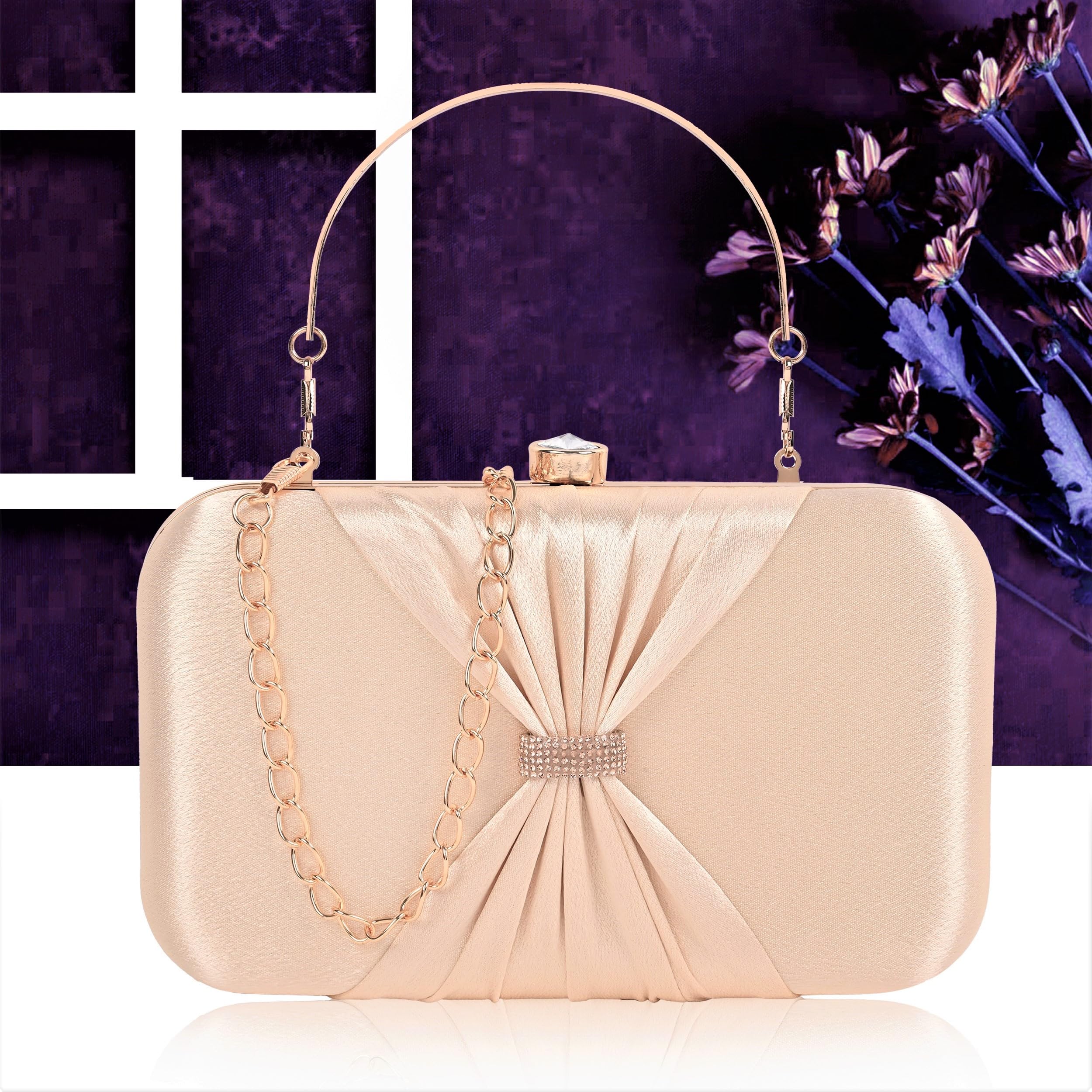 ADISA bow formal party clutch with gold chain for women and girls