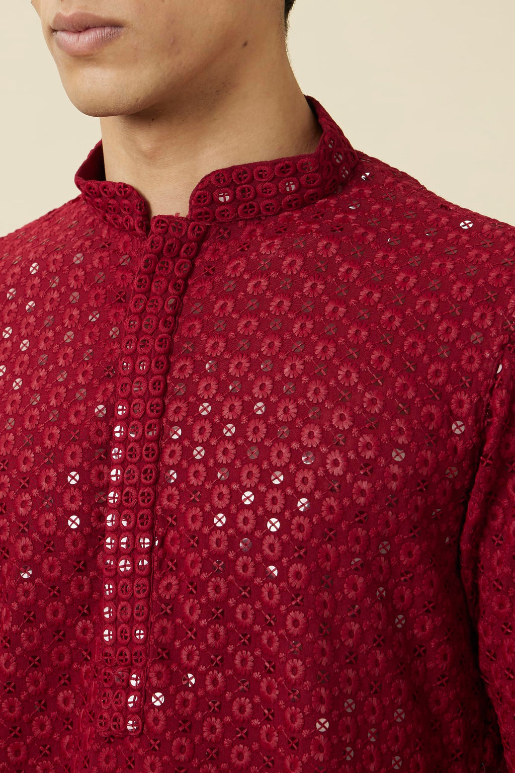 Manyavar MenS Viscose Embroidered Full Sleeves Knee Length Kurta Set