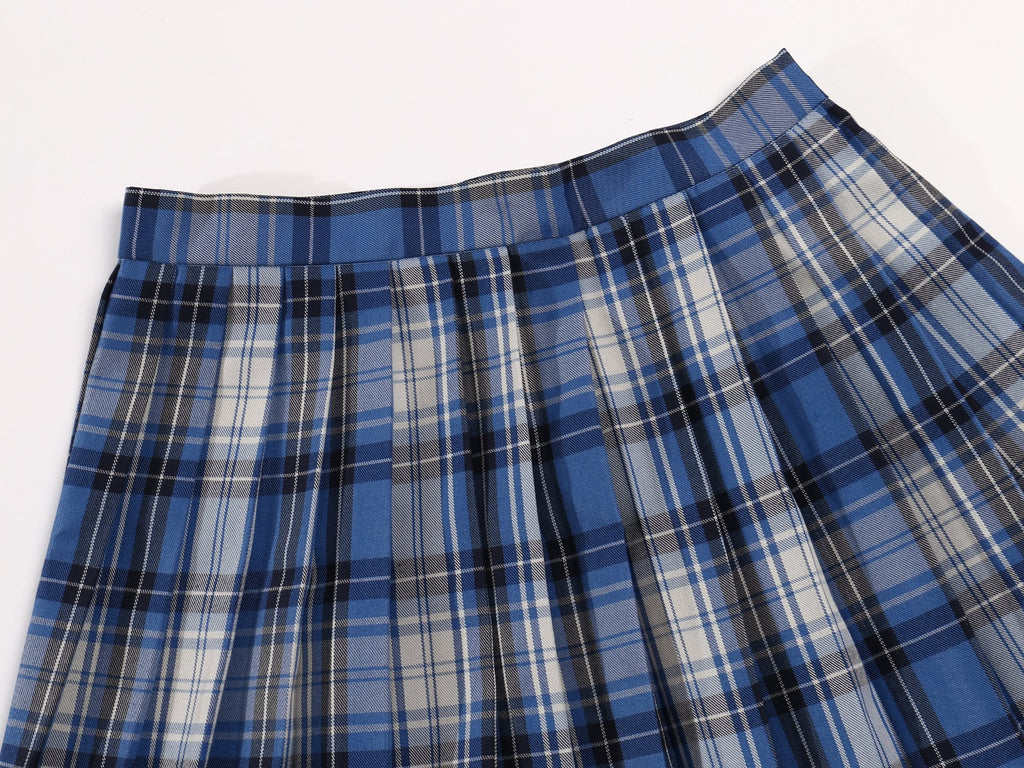 Womens High Waisted Plaid Short Kilt A line Skirts Costumes (2XL, Blue Mixed White Black)