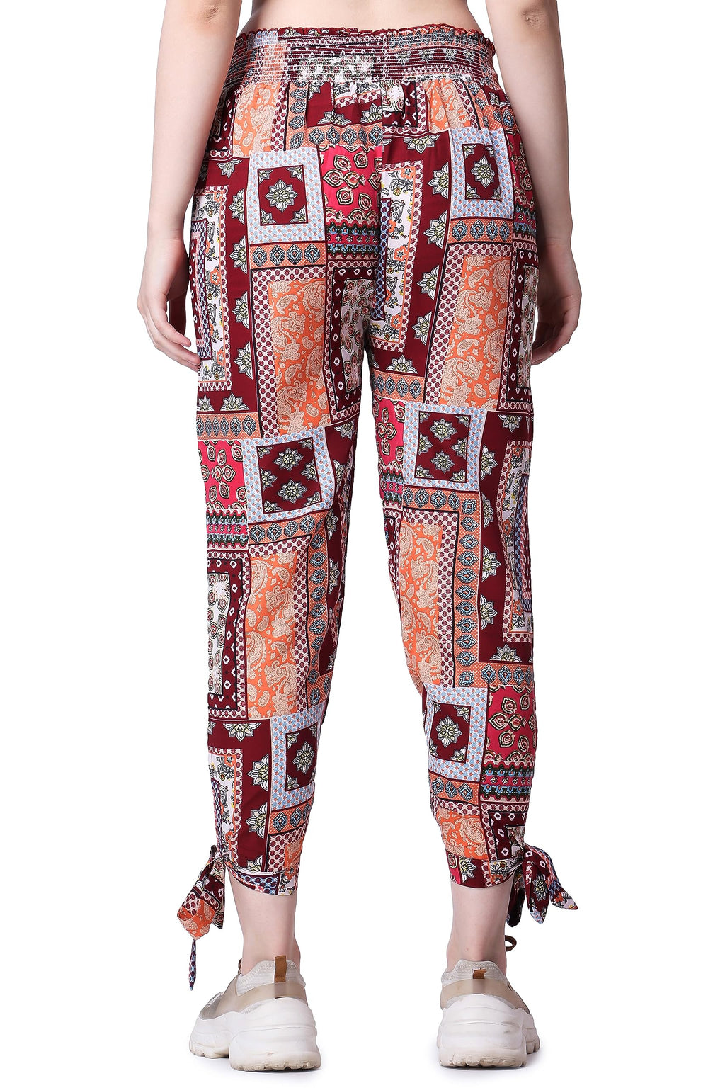 POPWINGS Casual Boho Printed Side Long Slit Trousers for Women || Summer Wear Comfortable Pull-On Women Trousers || Latest Weste