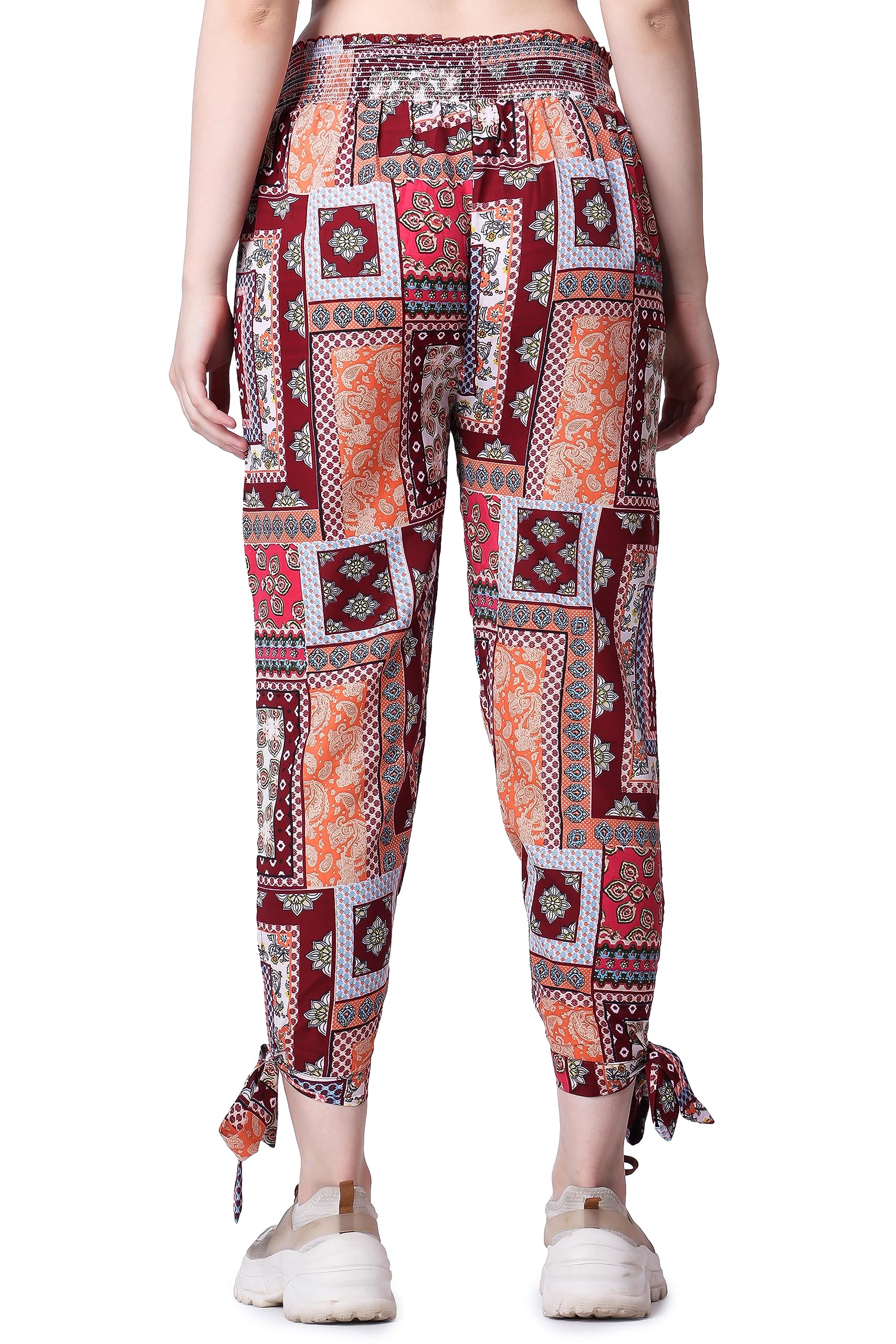POPWINGS Casual Boho Printed Side Long Slit Trousers for Women || Summer Wear Comfortable Pull-On Women Trousers || Latest Weste