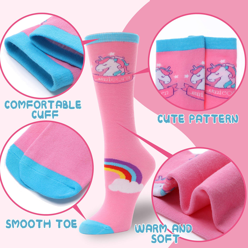 MOGGEI Kids Girls Knee High Socks Gift Long Crazy Silly Tall Funny Boot Cute Animal Child Fun Gift Stocking Stuffer Socks 6 Pair