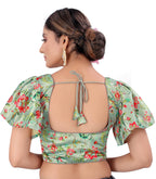 Pujia Mills WomenS Multicolor Butterfly Floral Print Pattern Ruffle Sleeve Readymade Saree Blouse