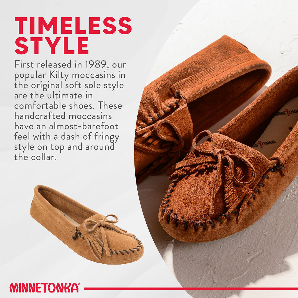 Minnetonka Women's Kilty Suede Softsole Moccasin,Taupe,6 M US