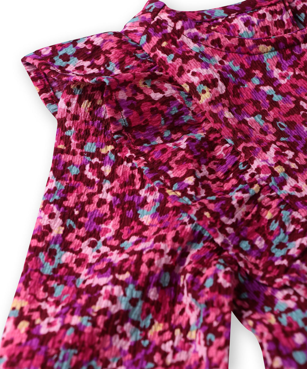 Beebay Kids Girls Abstract Print Ruffle Dress Maroon
