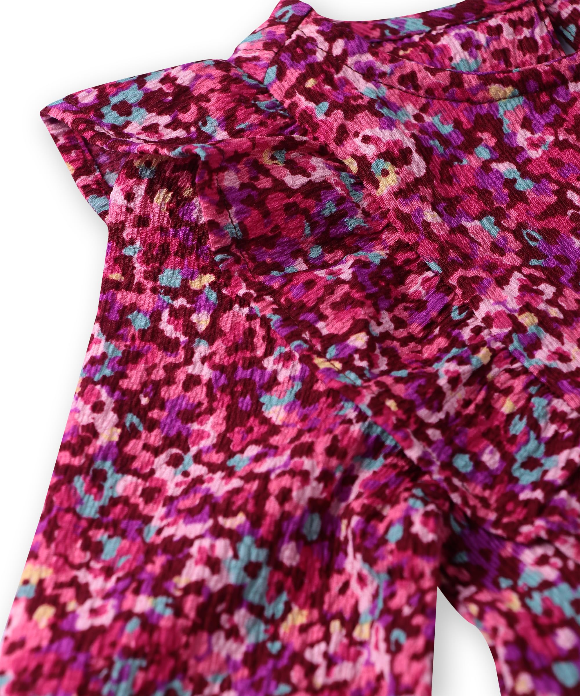 Beebay Kids Girls Abstract Print Ruffle Dress Maroon