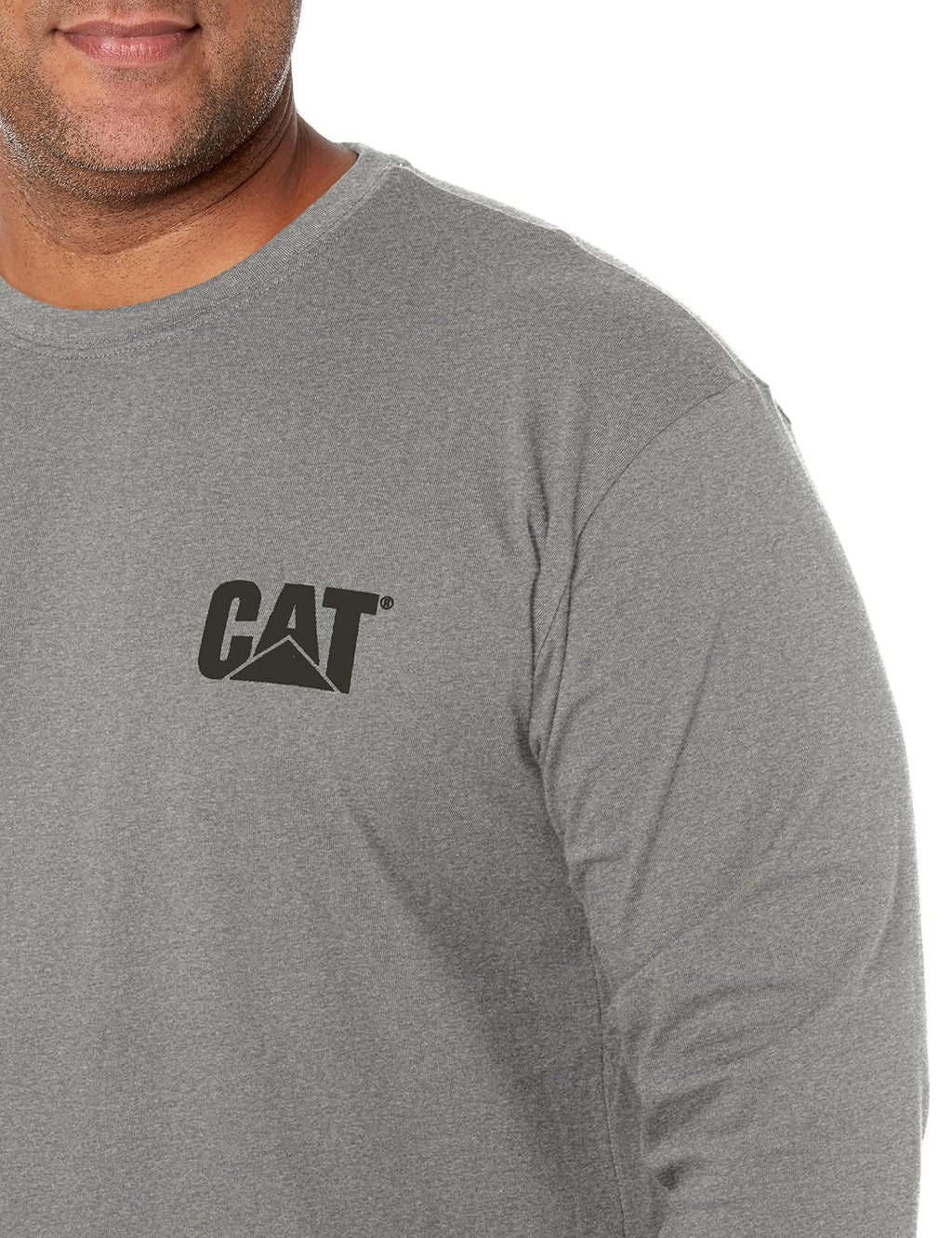 Caterpillar Men's Trademark Banner Long Sleeve Tee Shirts with Center Back Neck Wire Management Loop and CAT Logo, Dark Heather