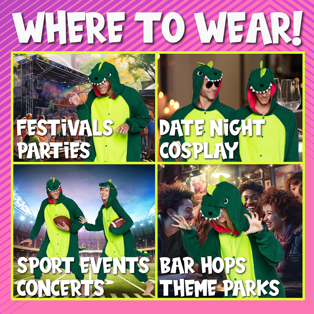 Funziez! Dinosaur Costume - Trex Cosplay - Reptile One Piece Pajama (Green, XX-Large)