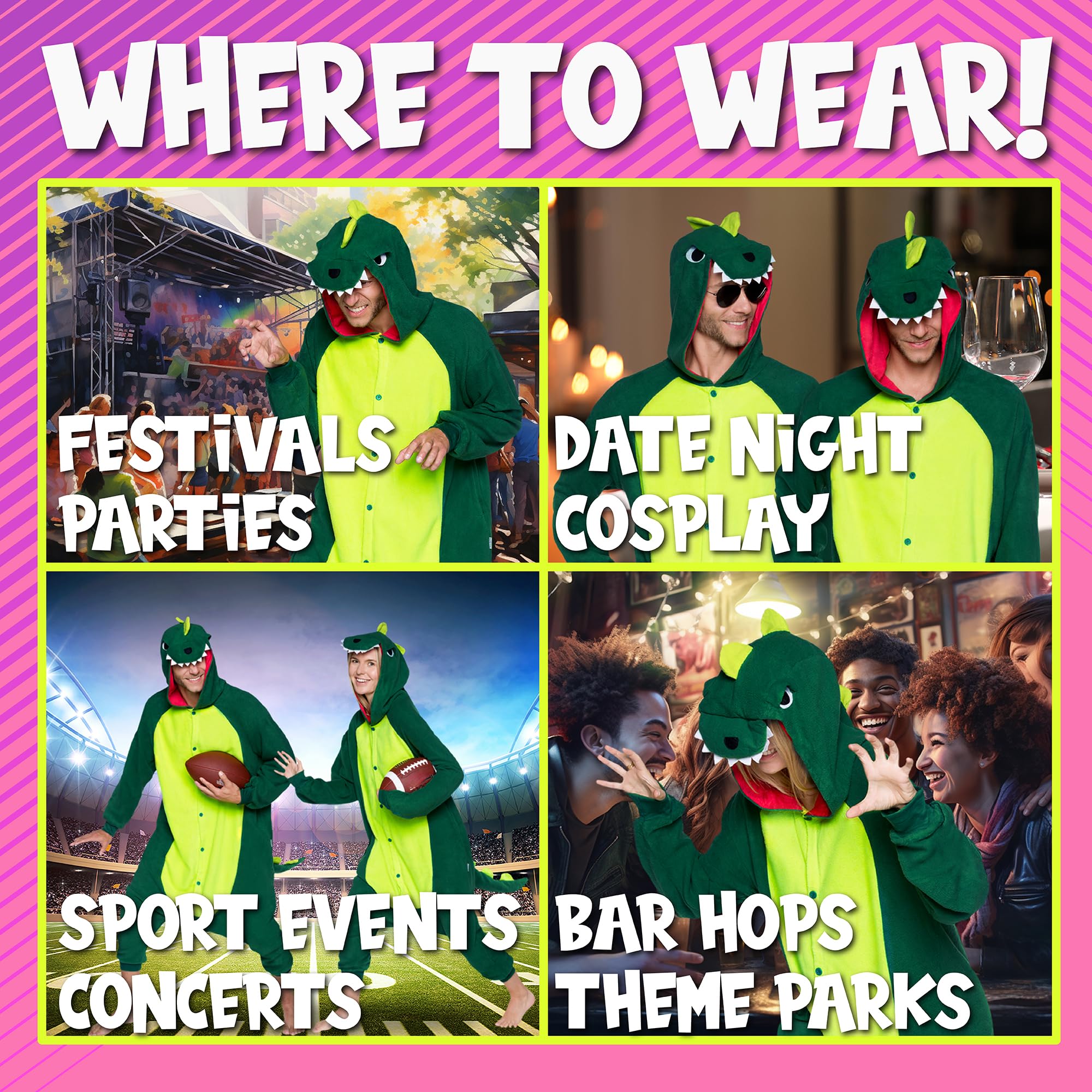 Funziez! Dinosaur Costume - Trex Cosplay - Reptile One Piece Pajama (Green, XX-Large)