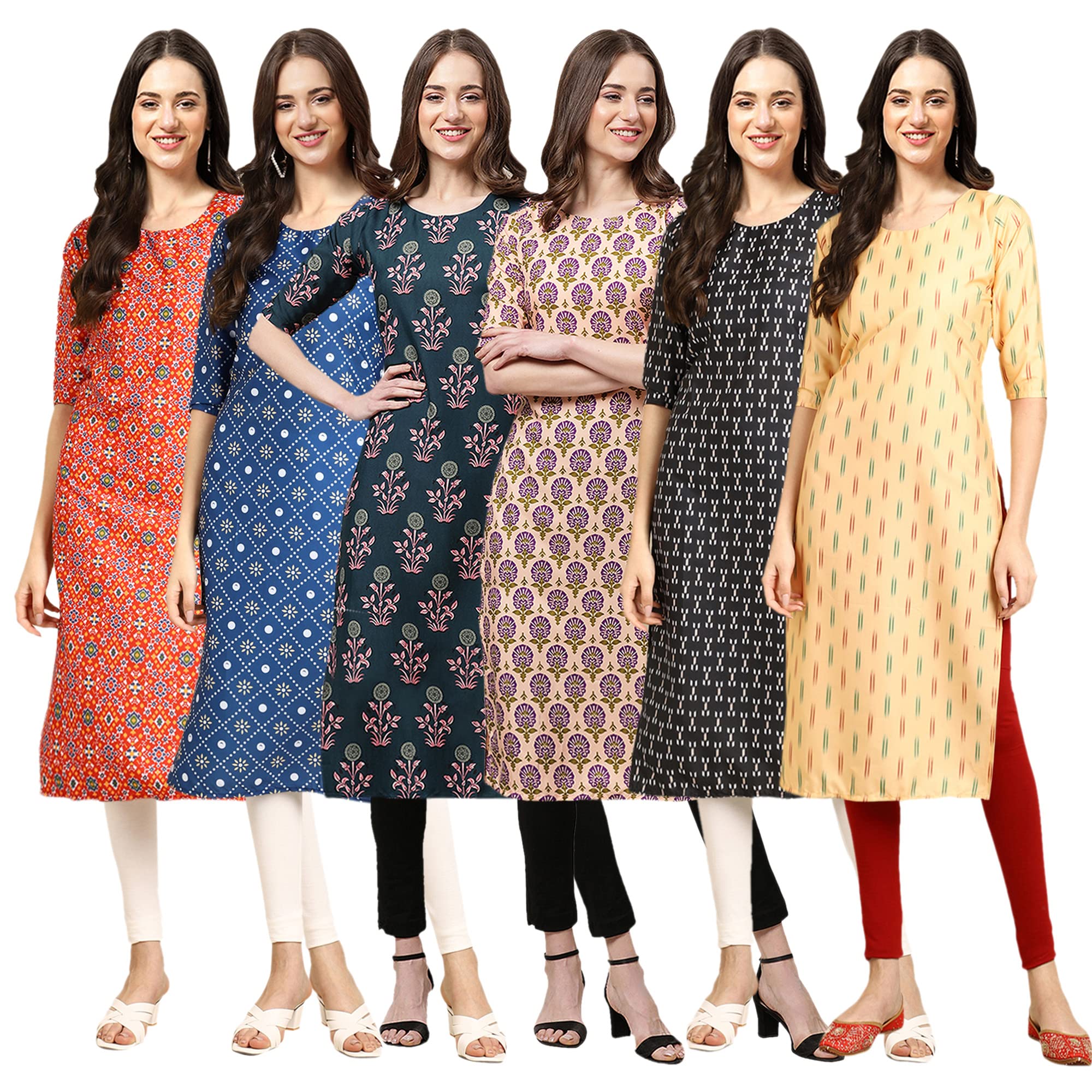 Pinkmint Women'S Crepe Digital Print Straight Kurta(Pack Of 6)[Qv-365-353-335-332-362-360-Xl]