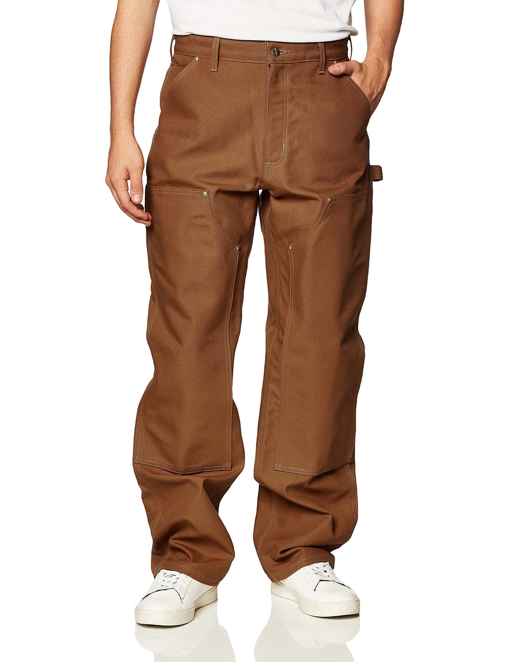 Carhartt Men's Firm Duck Double-Front Work Dungaree Pant B01, Brown, 34W X 34L