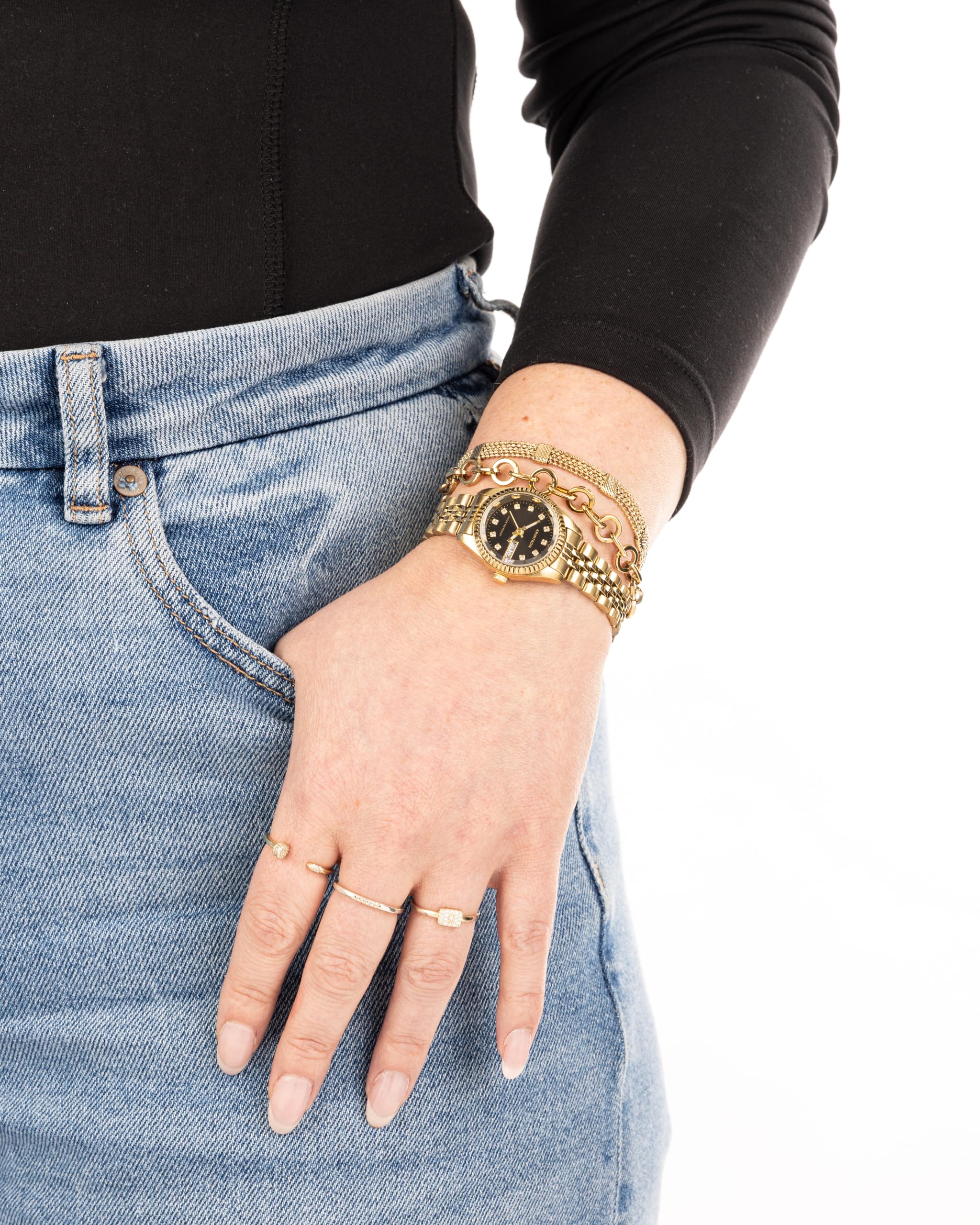 Armitron Women's Japanese Quartz Dress Watch with Stainless Steel Strap, Gold, 10 (Model: 75/2475BKGP)