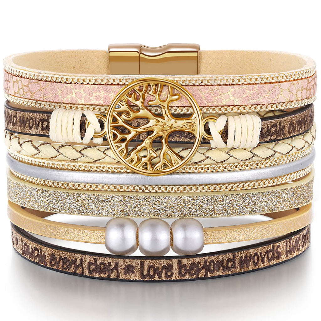 Inspirational Gifts, Tree of Life Leather Bracelets for Women, Trendy Stuff for Teen Girls, Christmas Birthday Gifts for Women G