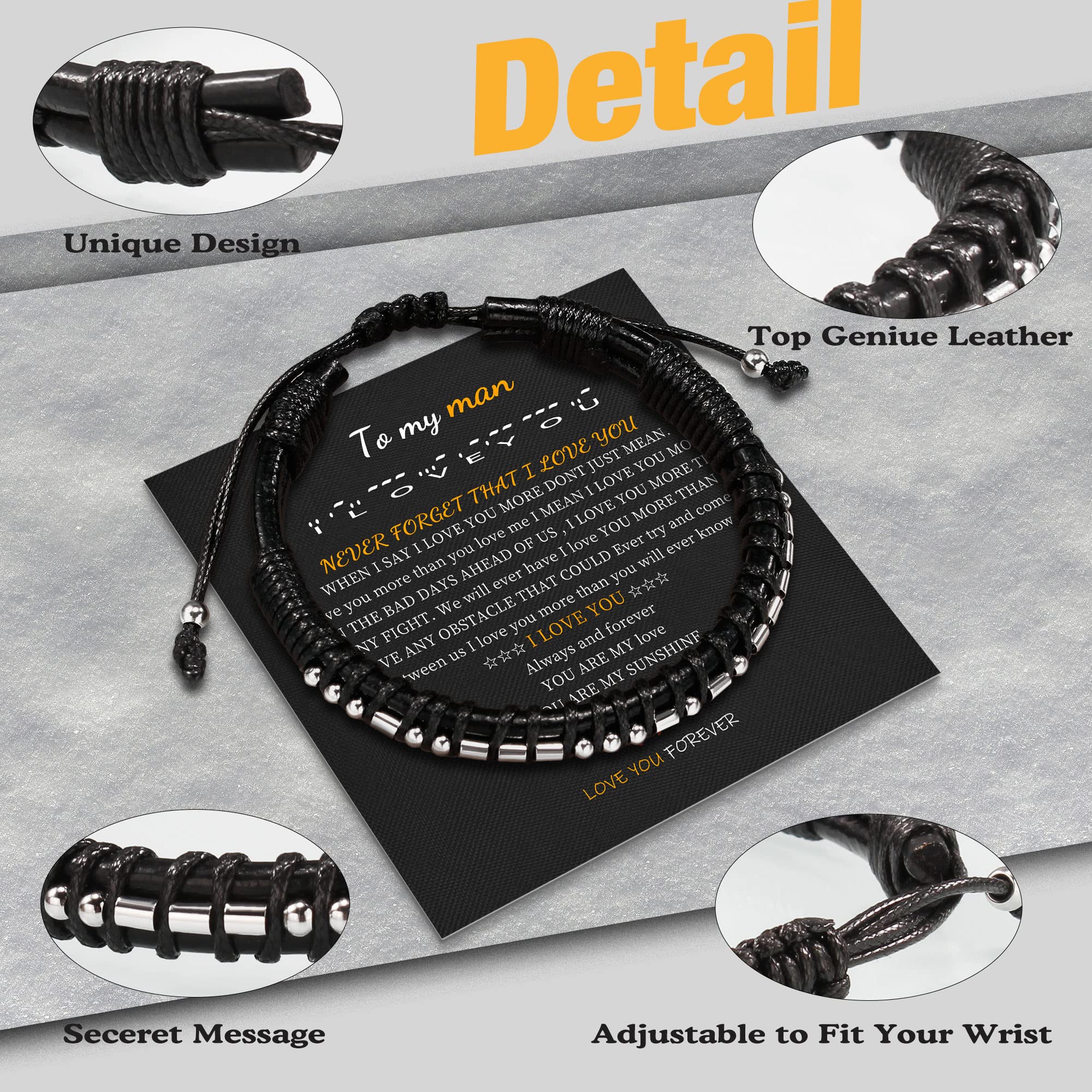 Btysun Mens Valentines Gifts for Him, Stocking Stuffers for Men Gifts for Men Morse Code I Love You Gifts for Him Dad Gifts Leat