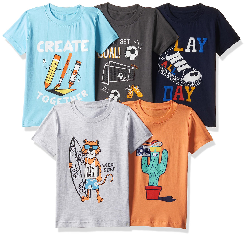 T2F Boys Cotton Printed Regular Fit T-Shirt (Pack of 5)