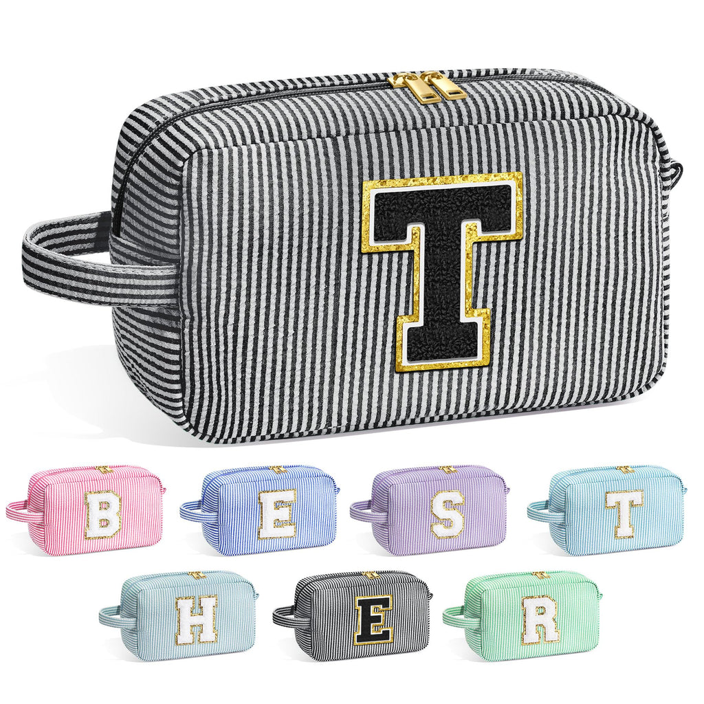 YOOLIFE Teacher Appreciation Gifts - Personalized Women's Makeup Bags, Monogram Initial Black