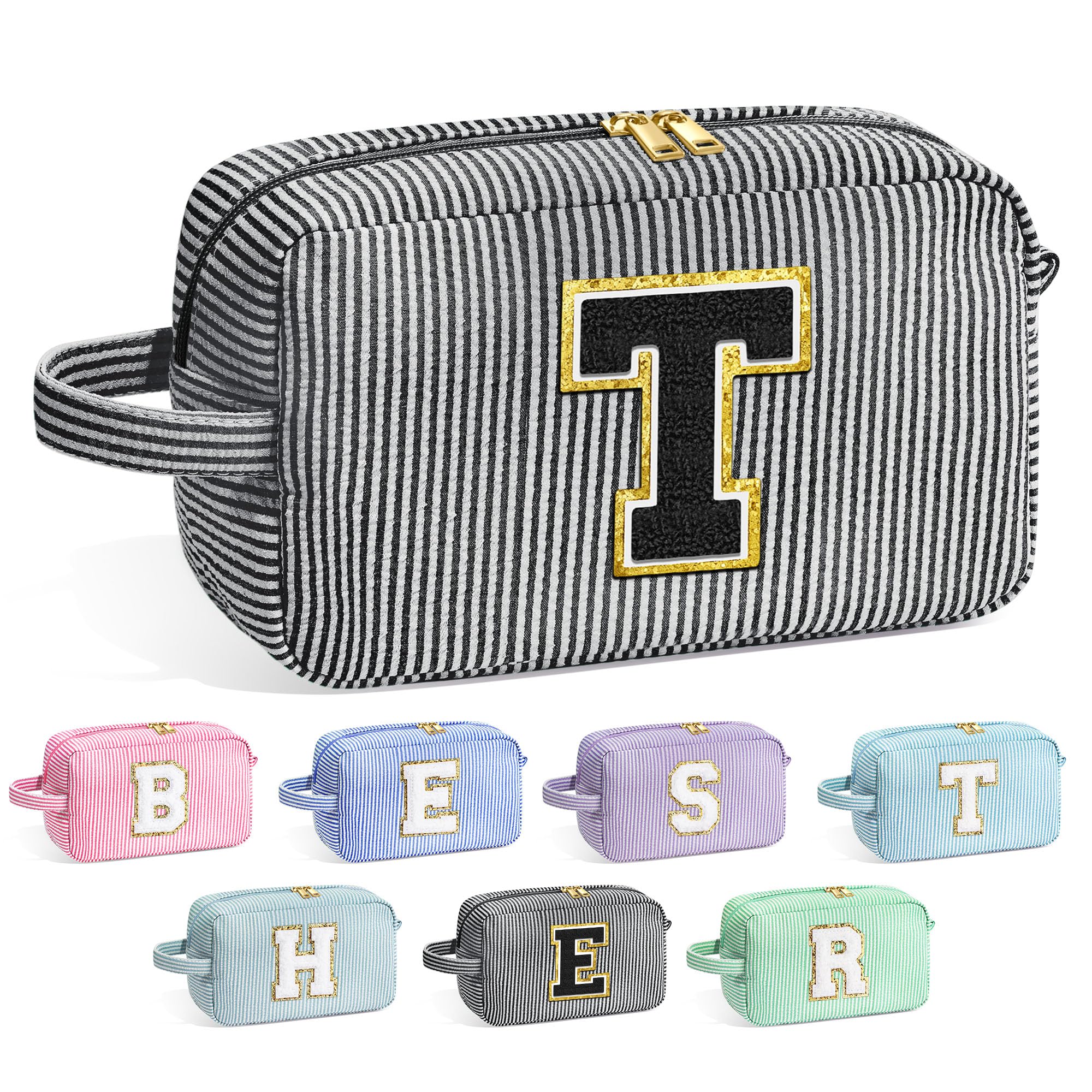 YOOLIFE Teacher Appreciation Gifts - Personalized Women's Makeup Bags, Monogram Initial Black