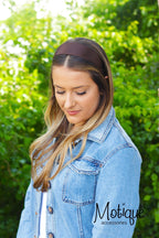 Motique Accessories Brown 2 Inch Wide Satin Hard Headband with No Teeth Head band for Women and Girls