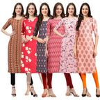 Pinkmint Womens Crepe Digital Print Straight Kurta(Pack of 6)[QV-344-380-358-328-339-368-XL]