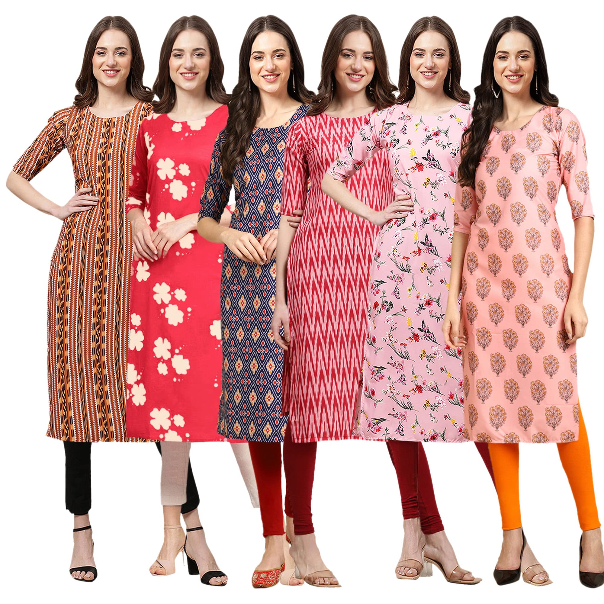 Pinkmint Womens Crepe Digital Print Straight Kurta(Pack of 6)[QV-344-380-358-328-339-368-XL]