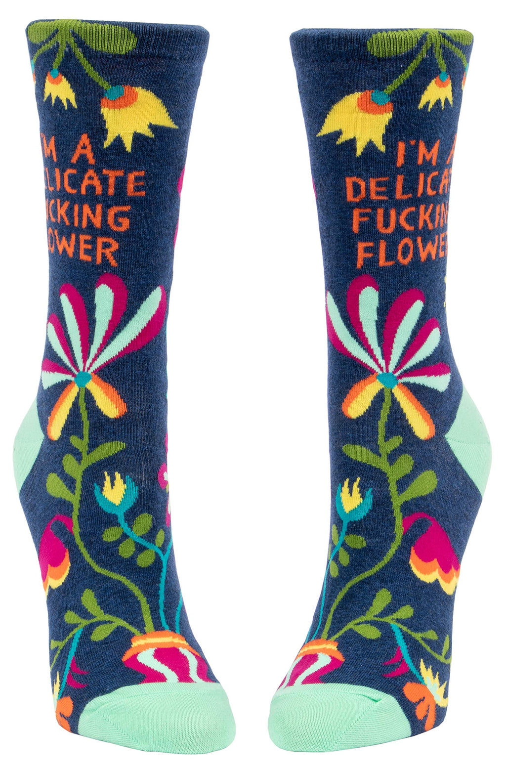 Blue Q Socks, Women's Crew, I'm A Delicate F--king Flower Women's shoe size 5-10(One size)