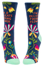 Blue Q Socks, Women's Crew, I'm A Delicate F--king Flower Women's shoe size 5-10(One size)