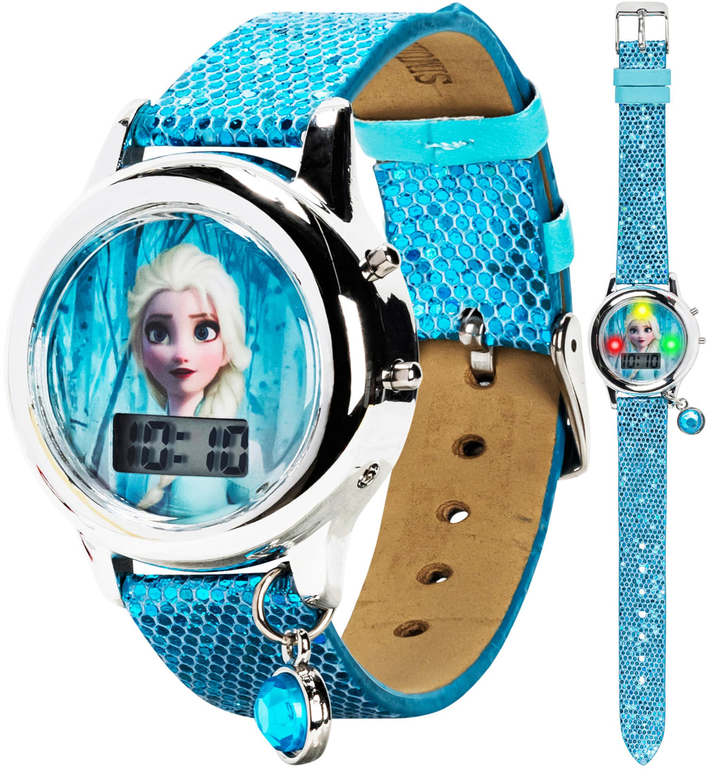 Accutime Disney Frozen Elsa Blue Digital Kids Watch for Toddler Girl with Charm Bracelet (Model: FZN45004AZ)