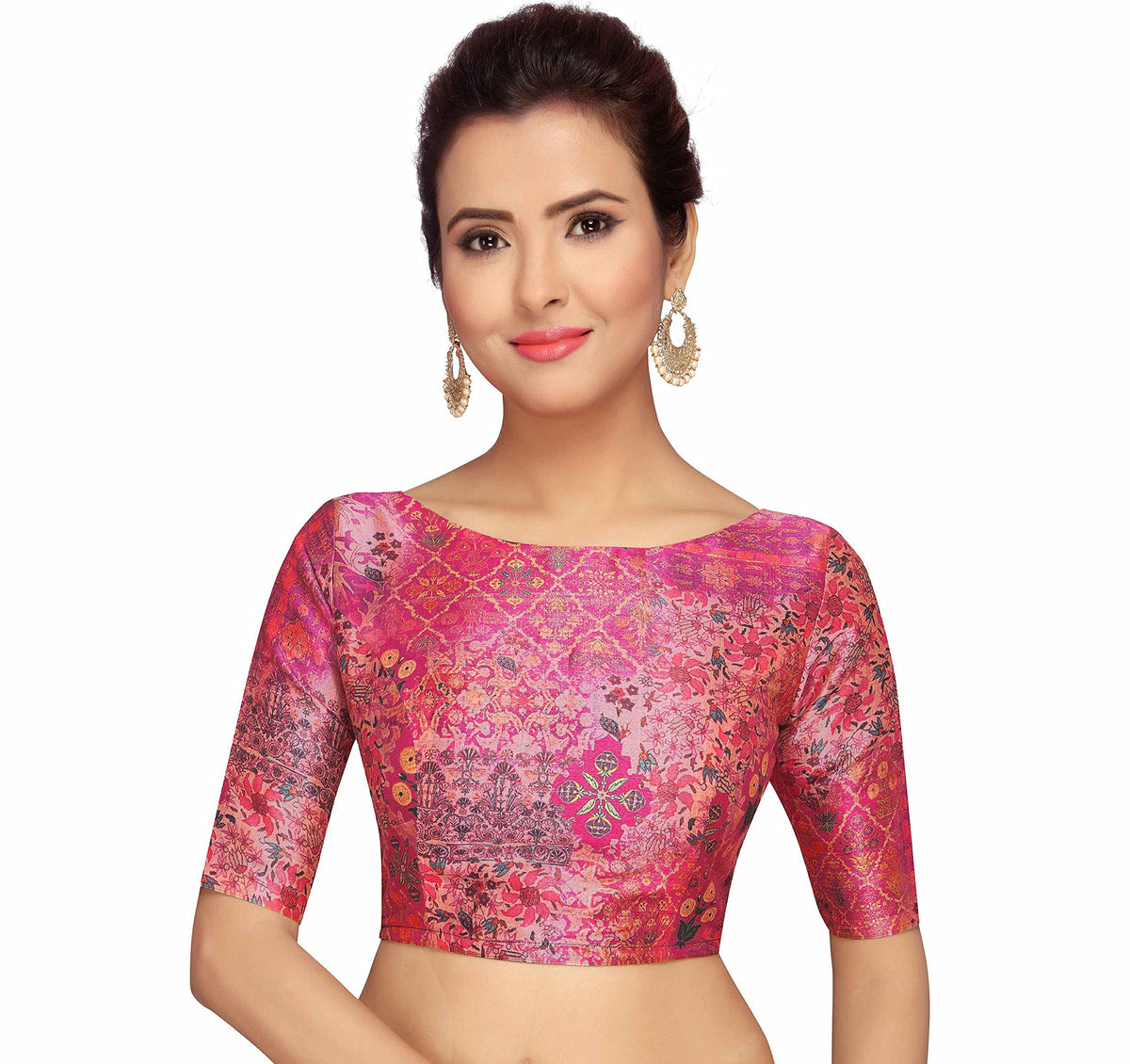 Studio Shringaar Polyester WomenS Pink Printed Saree Blouse With Elbow Length Sleeves (Pink, 36) 36