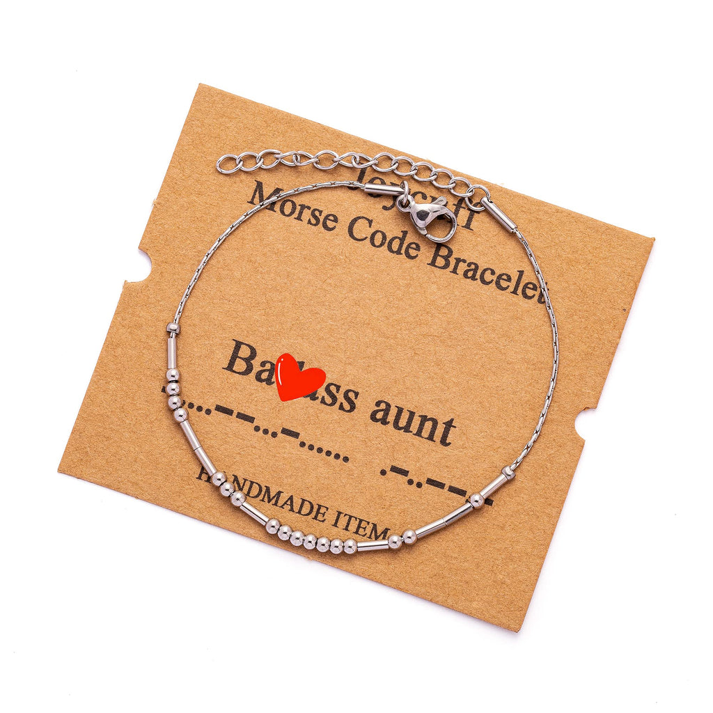 JoycuFF Aunt Gifts for Birthday Morse Code Bracelets for Women Inspirational Christmas Thanksgiving Day Funny Chain Bracelet Sil