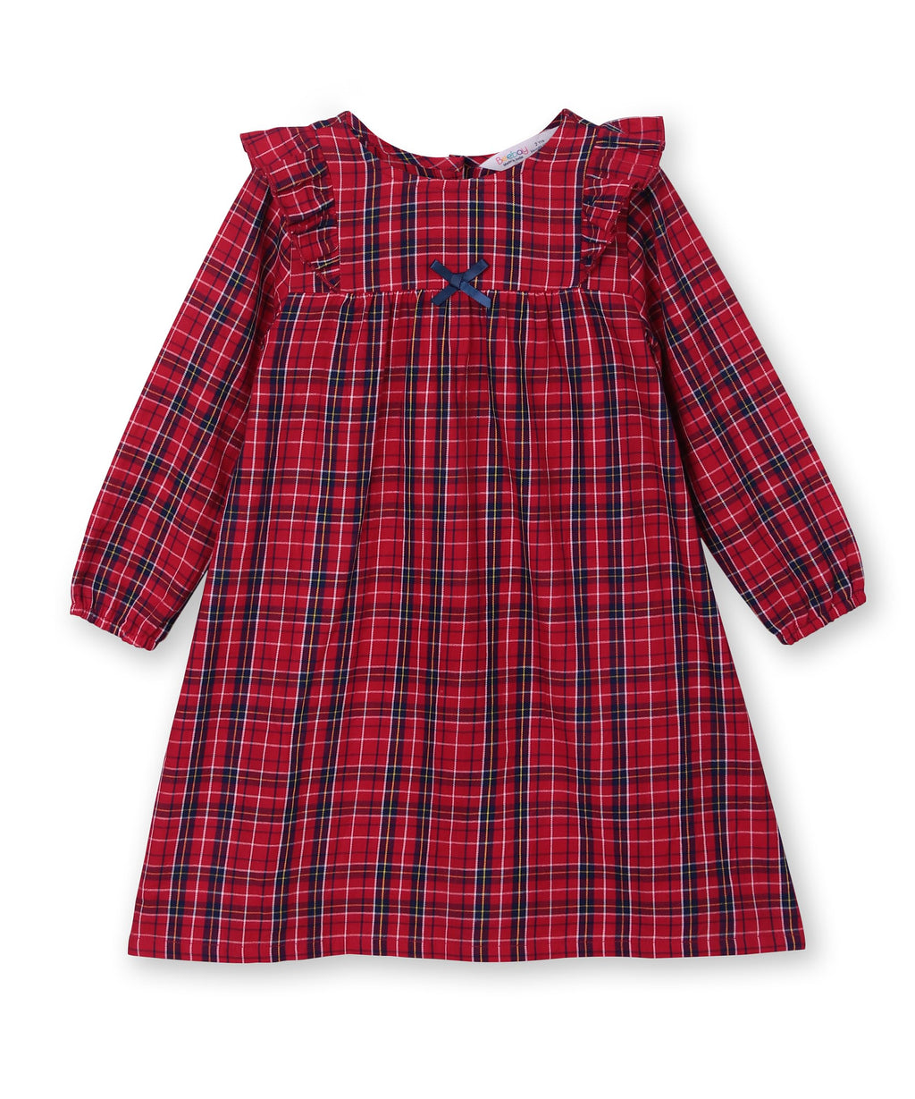 Shoulder frill check dress RED