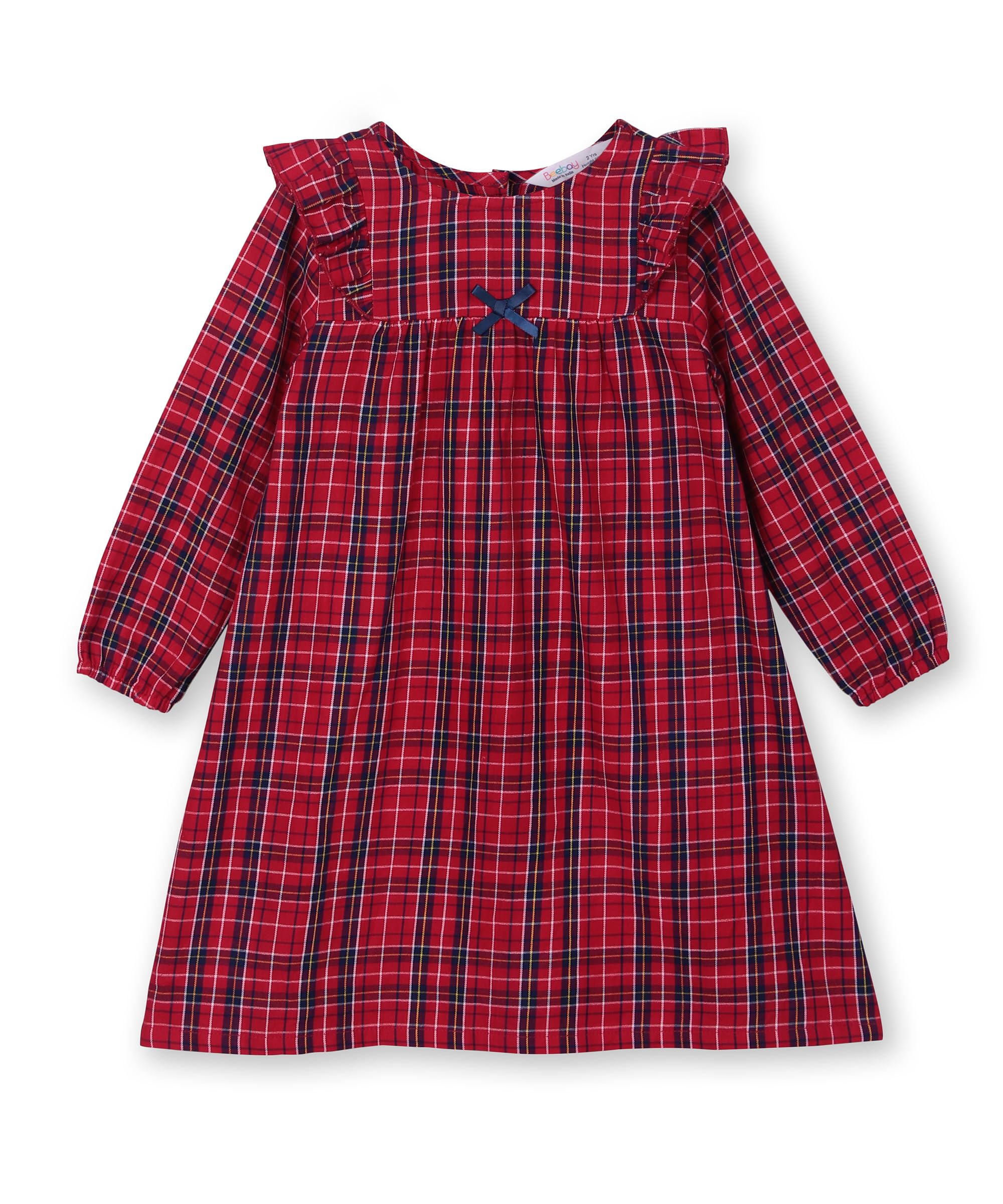 Shoulder frill check dress RED