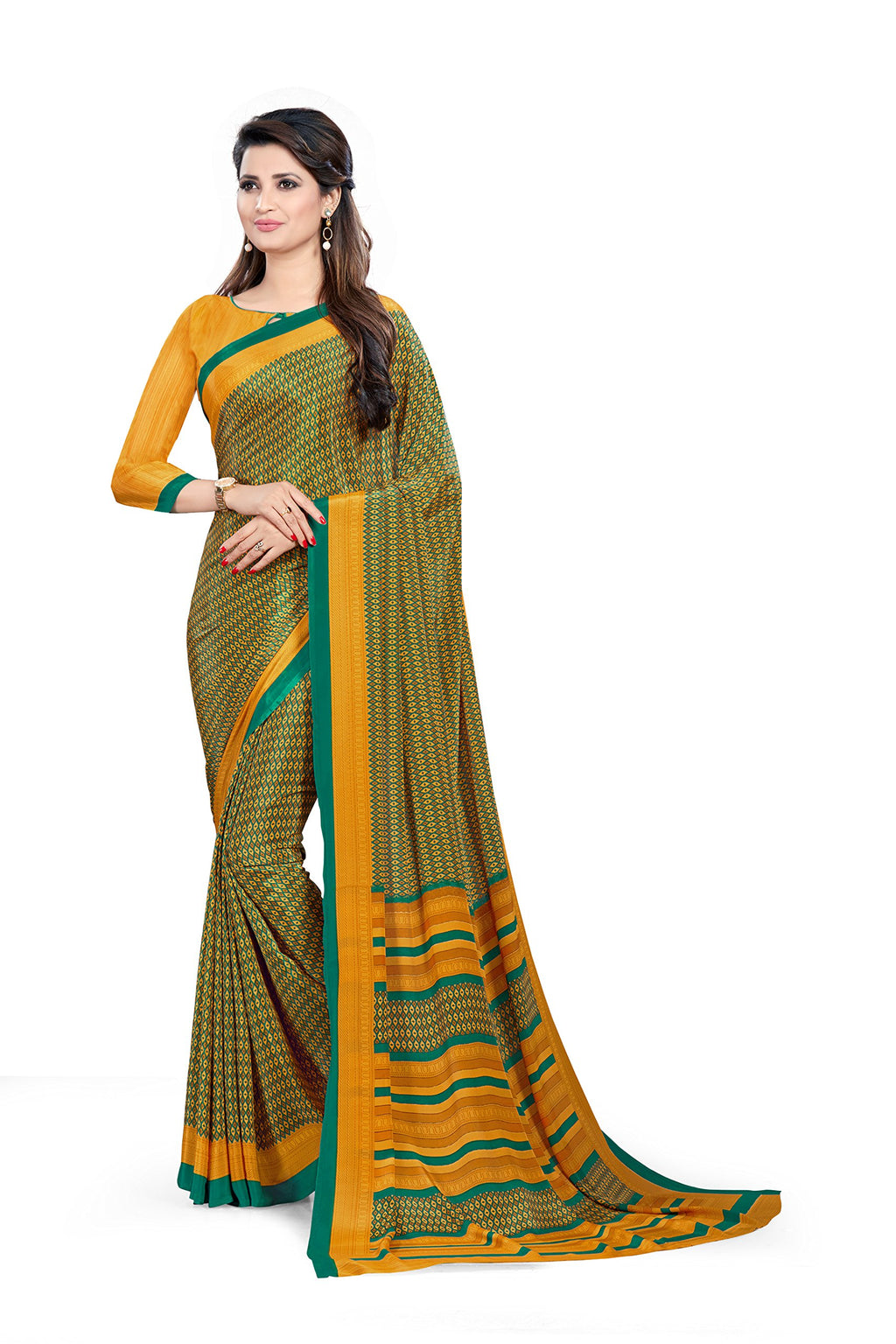 Vimla WomenS Mysore Crepe Silk Uniform Saree With Printed 6 Yard Length And Unstitched Blouse Piece Office Wear Saree