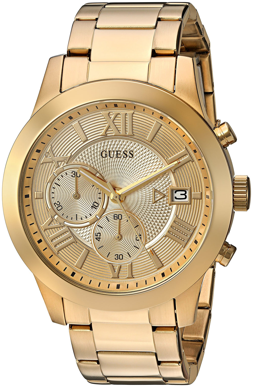 GUESS Gold-Tone Stainless Steel Chronograph Bracelet Watch with Date. Color: Gold-Tone (Model: U0668G4)