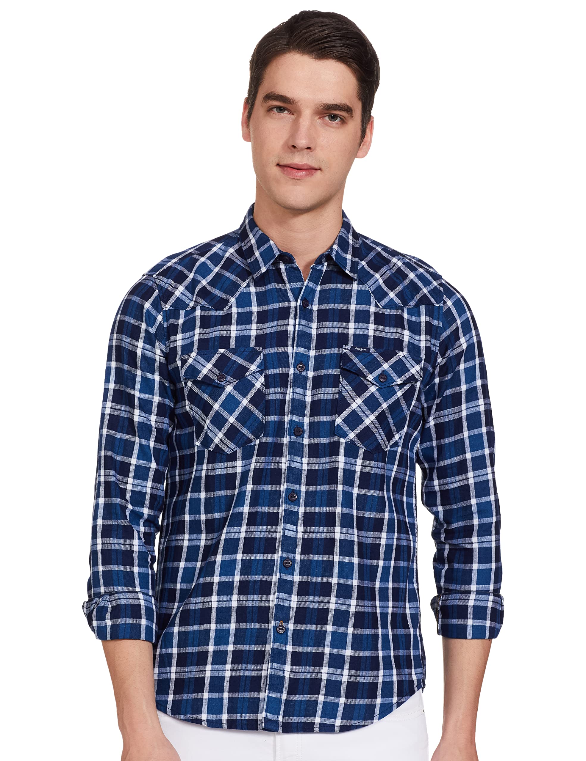 Pepe Jeans MenS Checkered Regular Shirt (Pm307260_Navy S)