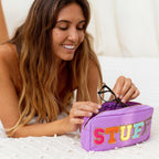 Fablinks Preppy Pouch, Chenille Varsity Letter Stuff Bag, Purple STUFF Nylon Skin Care Patch Bags Organizer, Travel Make Up Skin